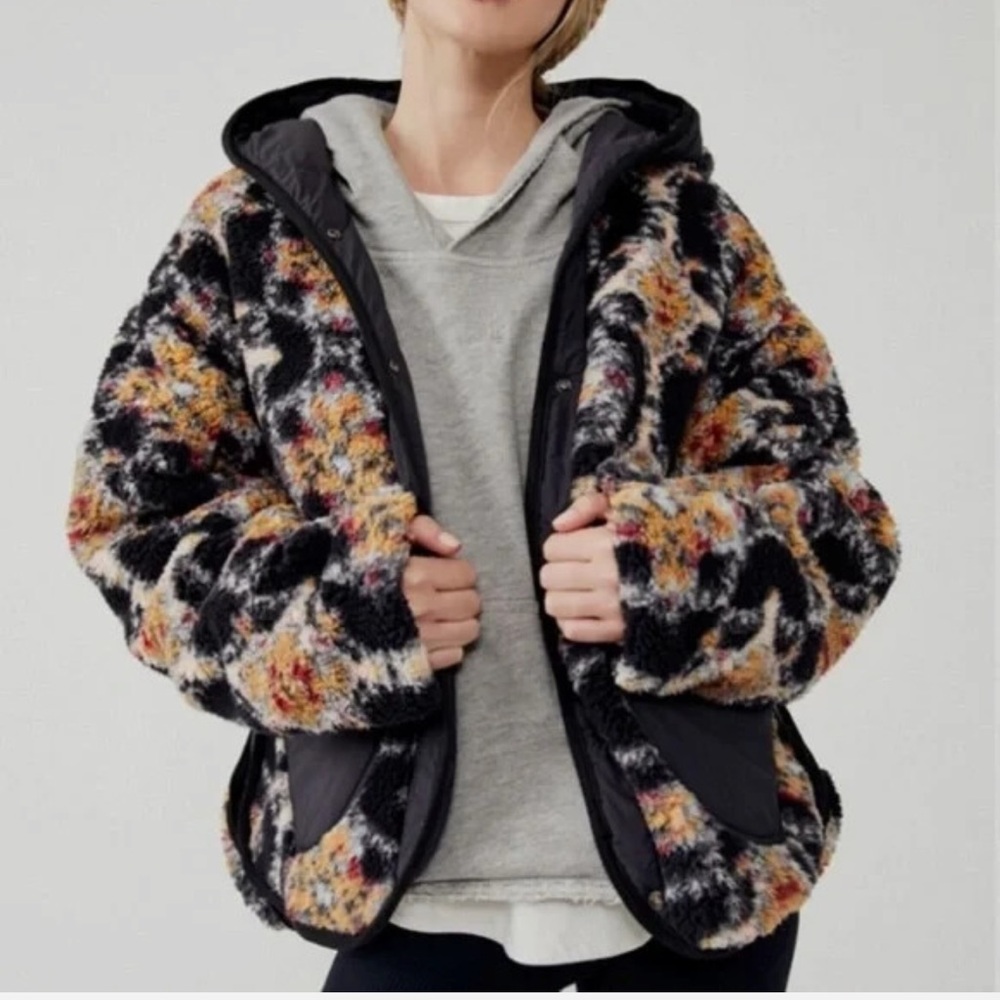 FP Movement by Free People Black Multicolor Sherpa Hooded Jacket